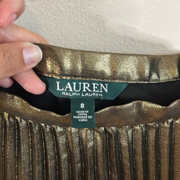 Lauren Ralph Lauren pleated metallic gold/green midi skirt like new size 8 - Picture 6 of 6